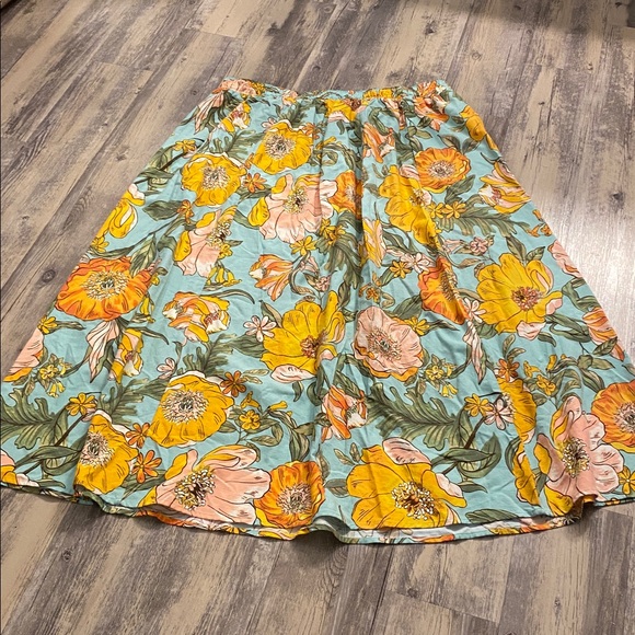 Linen Blend Floral Elasticated Waist Pull On Full Floral Skirt Size 22/24 (2024) - Picture 8 of 8